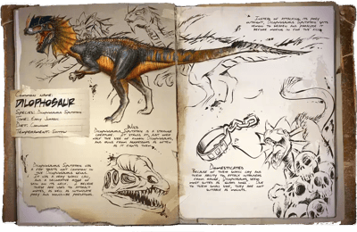 an image of the ARK: Survival Ascended creature/dinosaur Dilofossauro